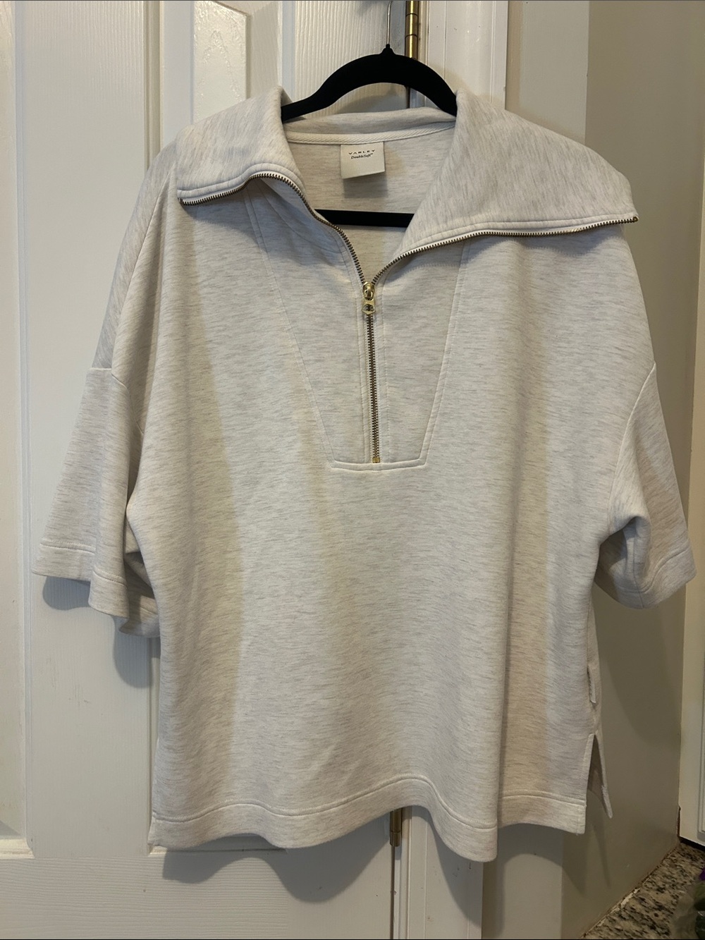 Varley Zip Collar Short Sleeve Sweatshirt - Heather Ivory